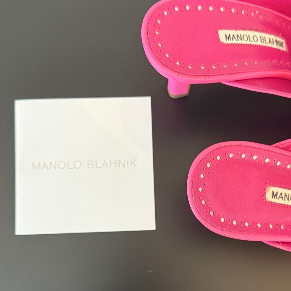 Manolo Blahnik Fuchsia Mules with Silver Buckle - Picture 14 of 15